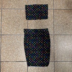 Bootleg LV Black Tube Top and Skirt set